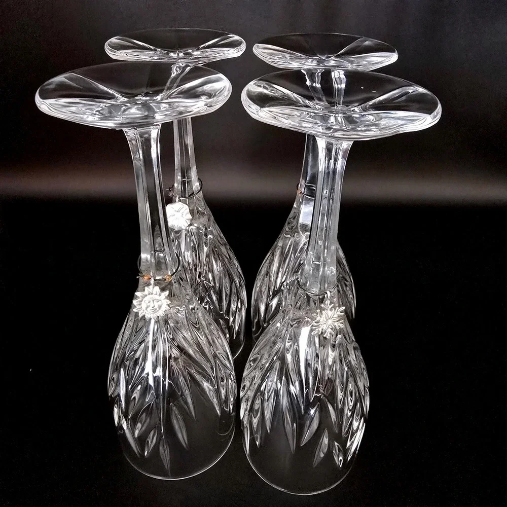 Stuart Crystal Clear Glass Facted Water/Champagne Wine/Goblet w/ Charms Set of 4